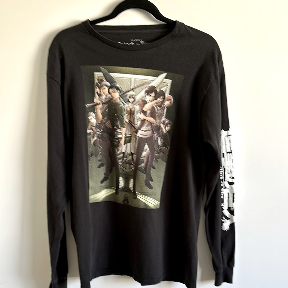 Attack On Titan Season 3 Black Cotton Graphic Long Sleeve Shirt Size Medium